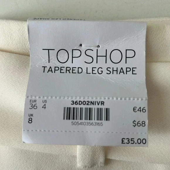 Topshop Trousers Jodi Tapered Leg High Waisted Belted Pants Ivory Size 4 NWT - Picture 13 of 16